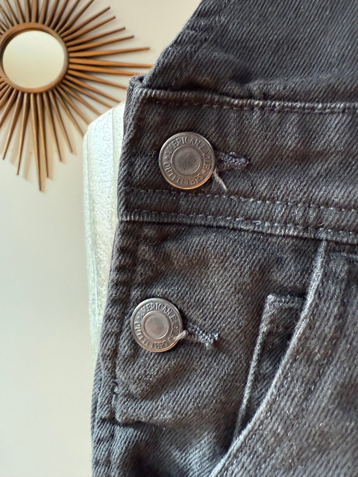 American Eagle - Black Distressed Short Overalls