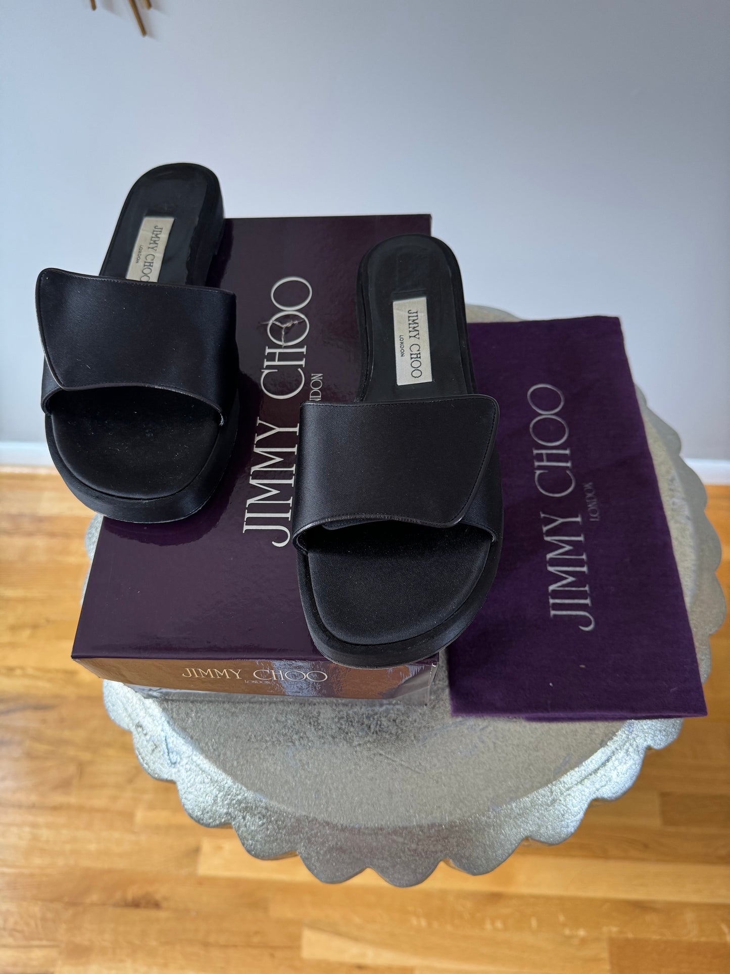 Jimmy Choo - Black Bora Bora Satin Slides