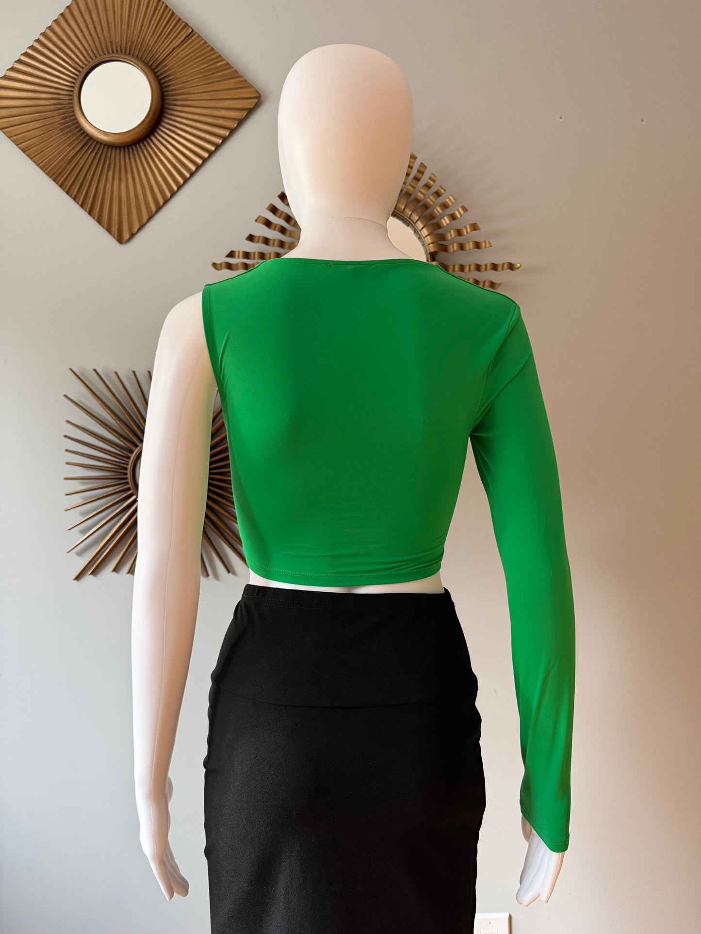 Zara - Green Asymmetric Twist Crop Top