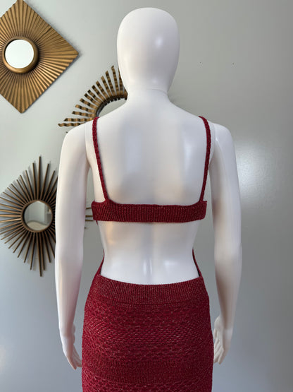 Zara - Red Buckled Knit Midi Dress