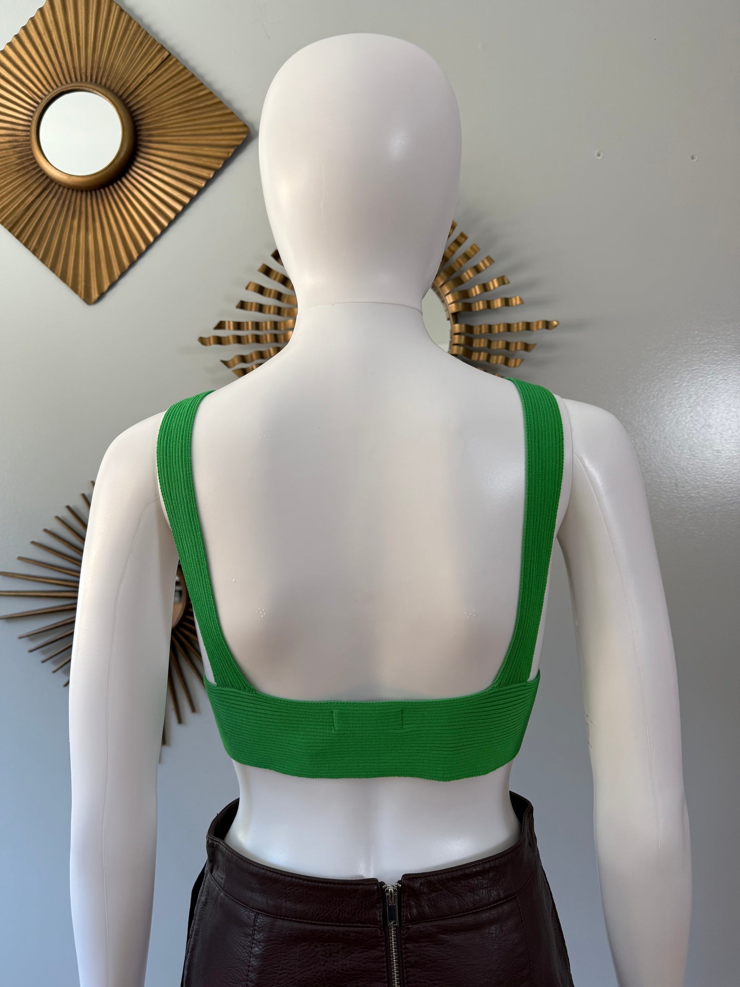 MESHKI - Green Twist Front Knit Crop Top