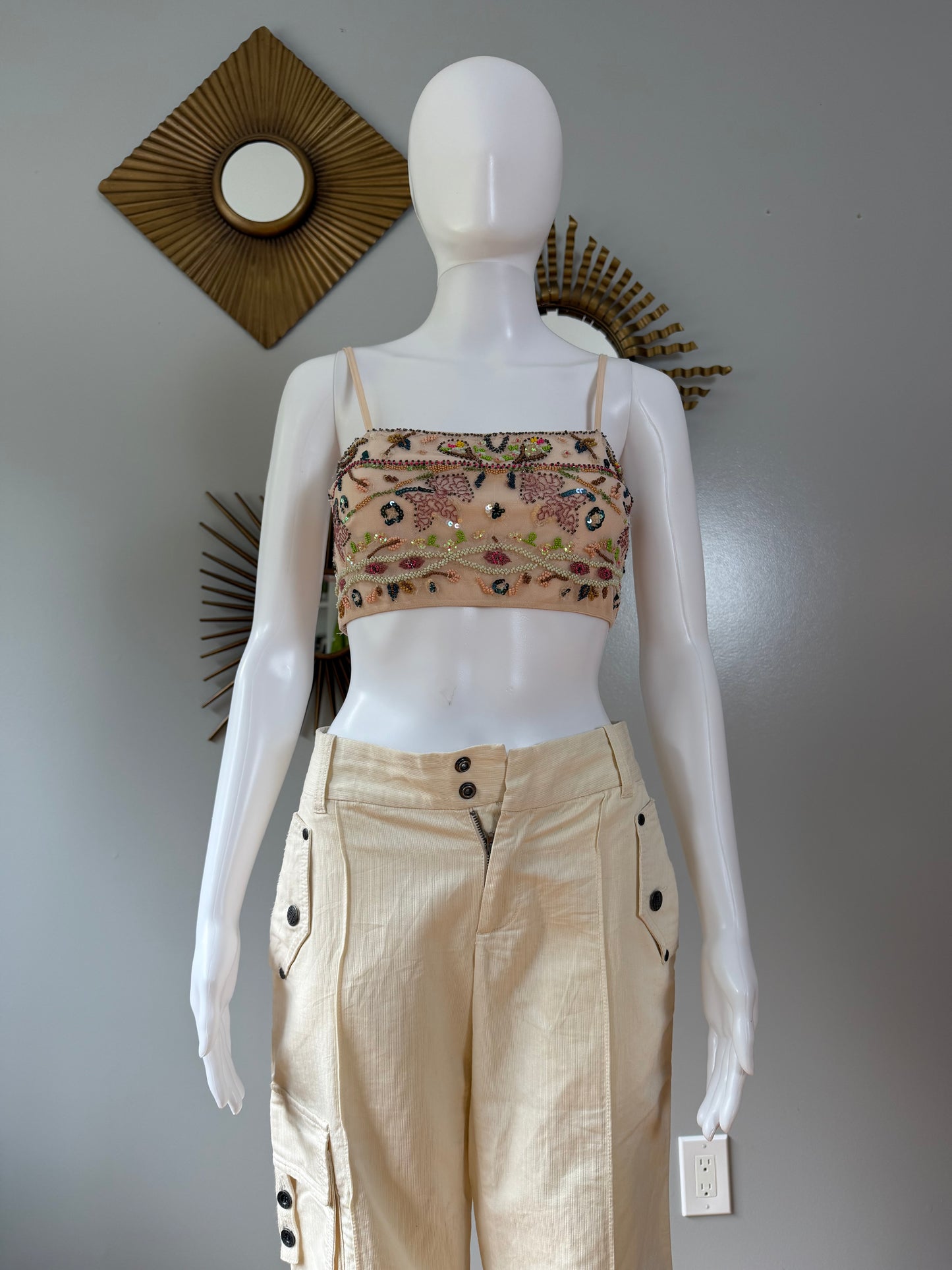 ZARA - Cream Beaded Crop Top