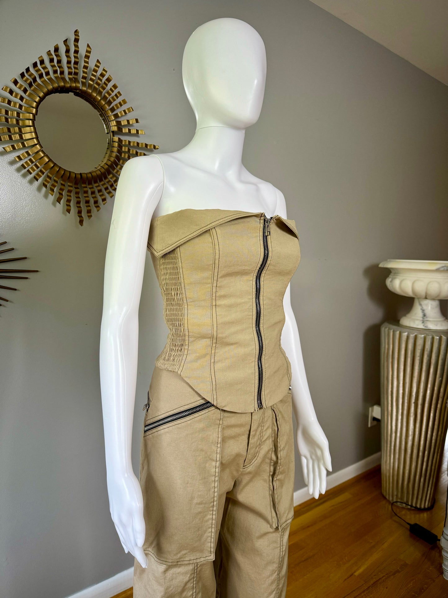 ZARA - Khaki Zippered Corset & Pants Set