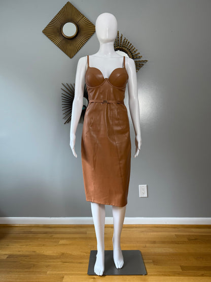 Honey Birdette - Tan Leatherette Midi Dress