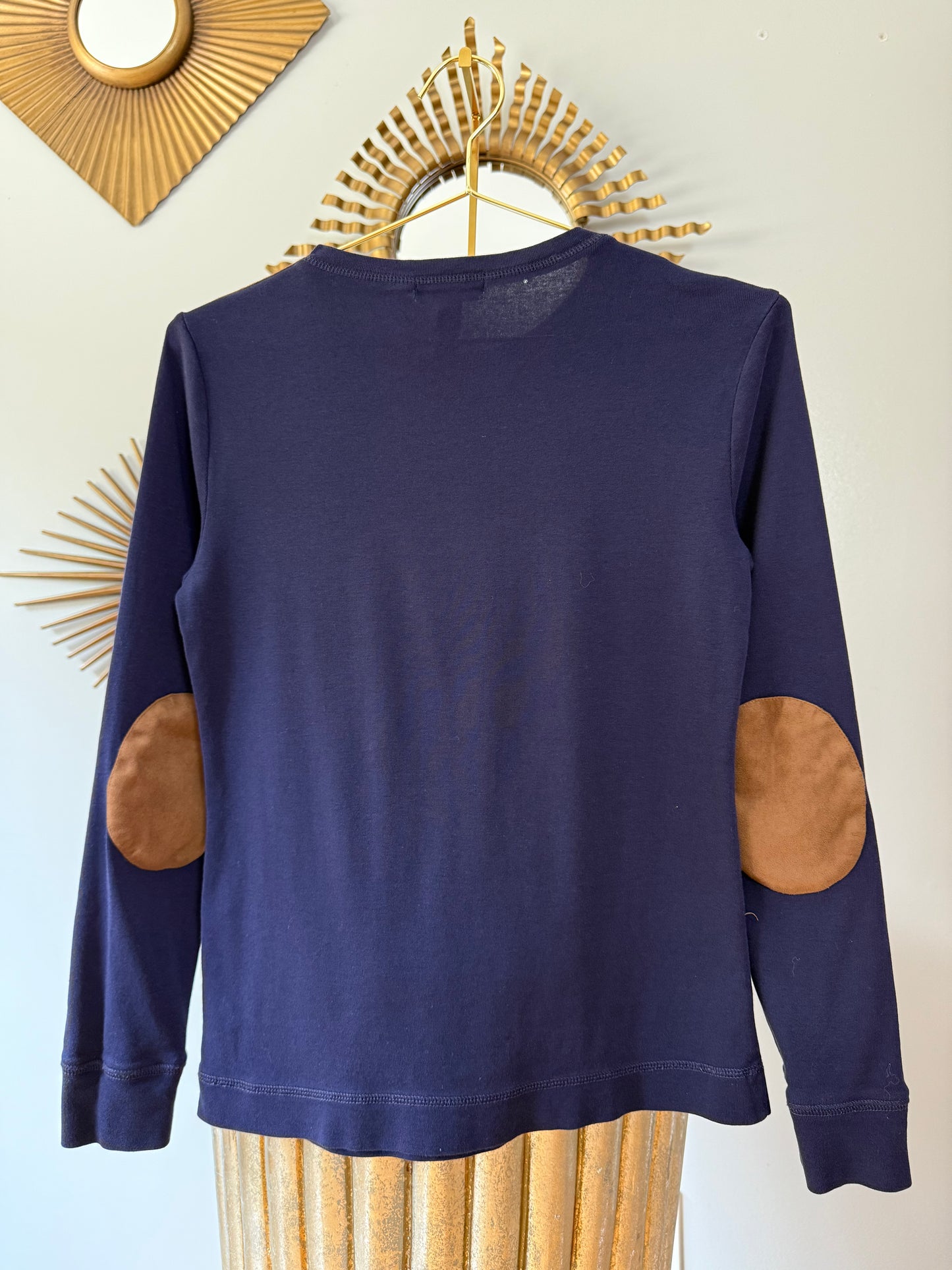 Ralph Lauren - Blue Top w/ Tan Zipper Detail & Elbow Patches