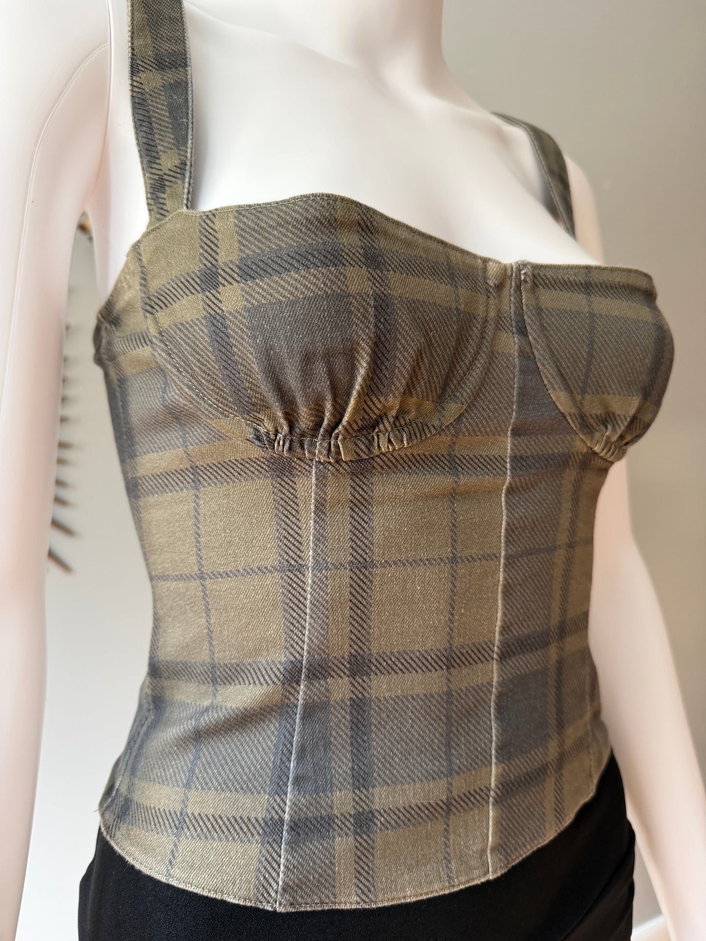 WeWoreWhat - Green Plaid Bustier Top