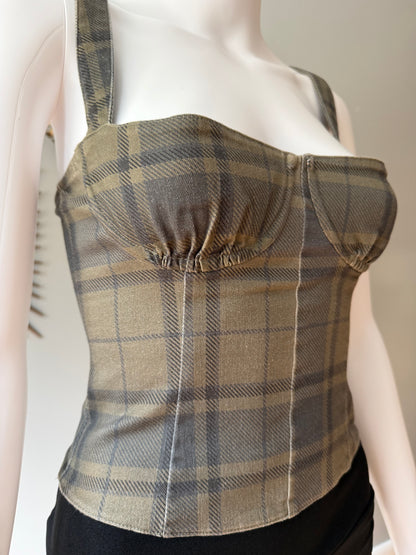 WeWoreWhat - Green Plaid Bustier Top