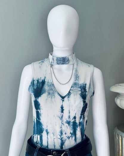 Gaze - Blue Tie-Dye Bodysuit w/ Front Cutout