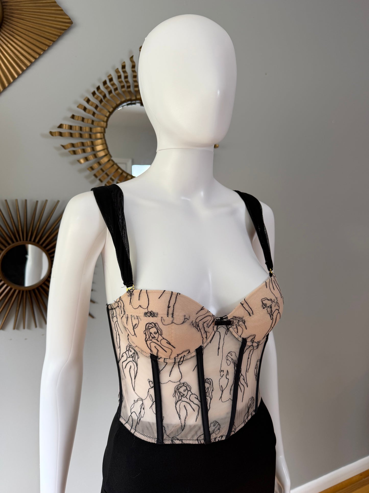 Cream Portrait Embroidered Corset Top