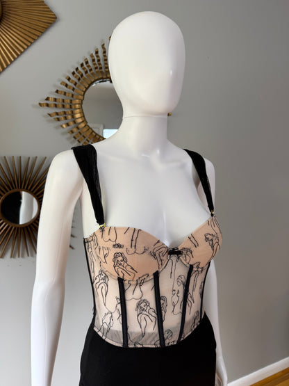 Cream Portrait Embroidered Corset Top