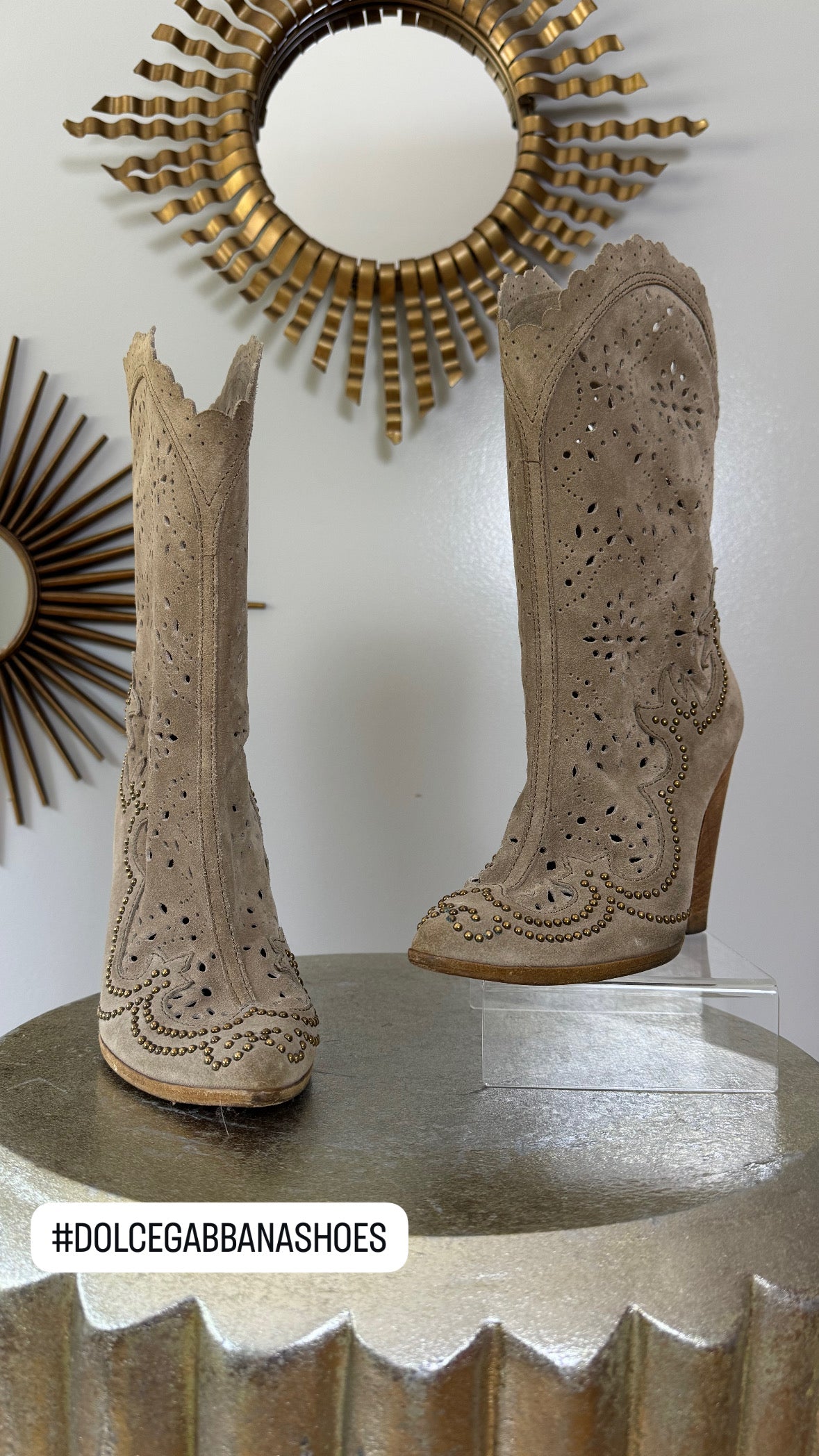 Dolce & Gabbana - Tan Laser Cut Suede Western Boots