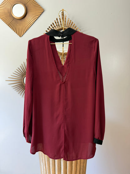 Burgundy Long Sleeve Top w/ Open Back