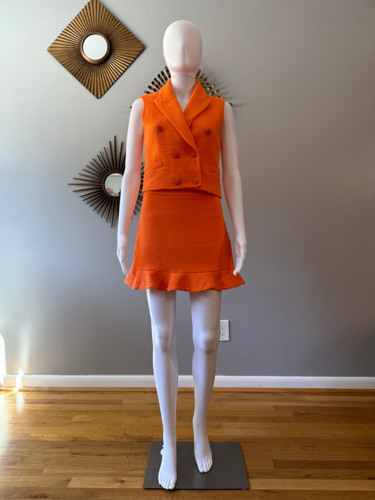 Zara - Textured Orange Vest and Skirt Set
