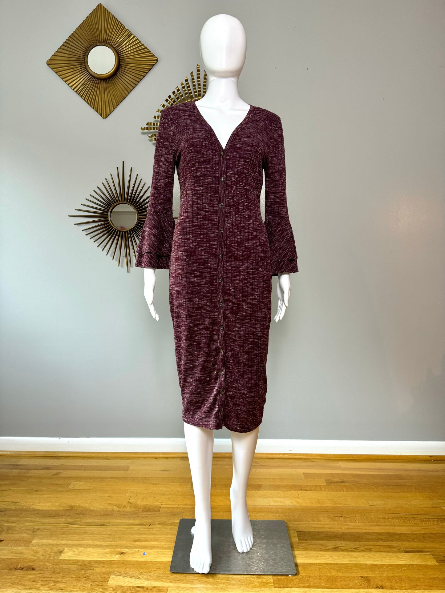 Lulu’s - Burgundy Ribbed Button Up Midi Dress