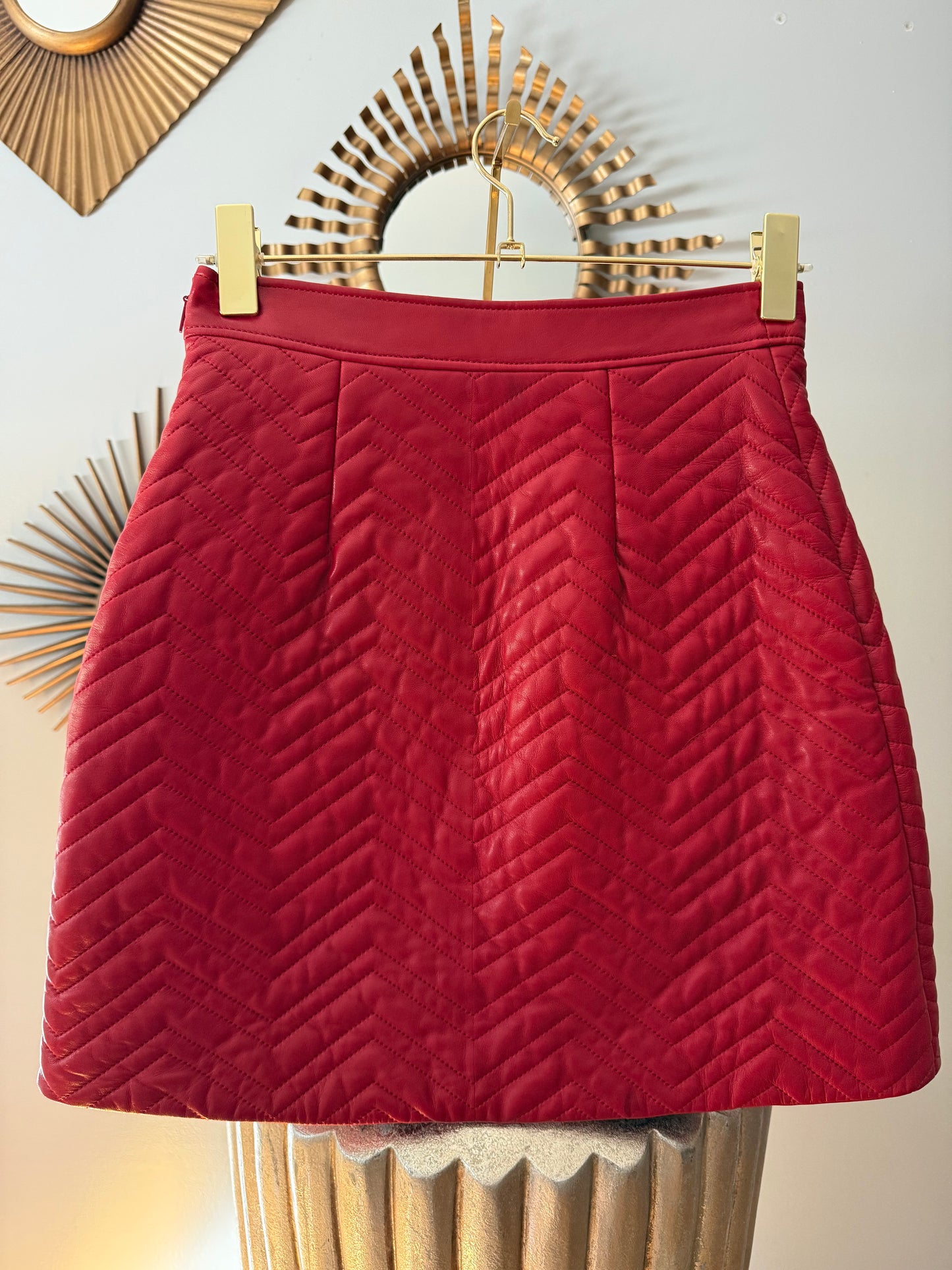 Gucci - Red Leather A-line Skirt