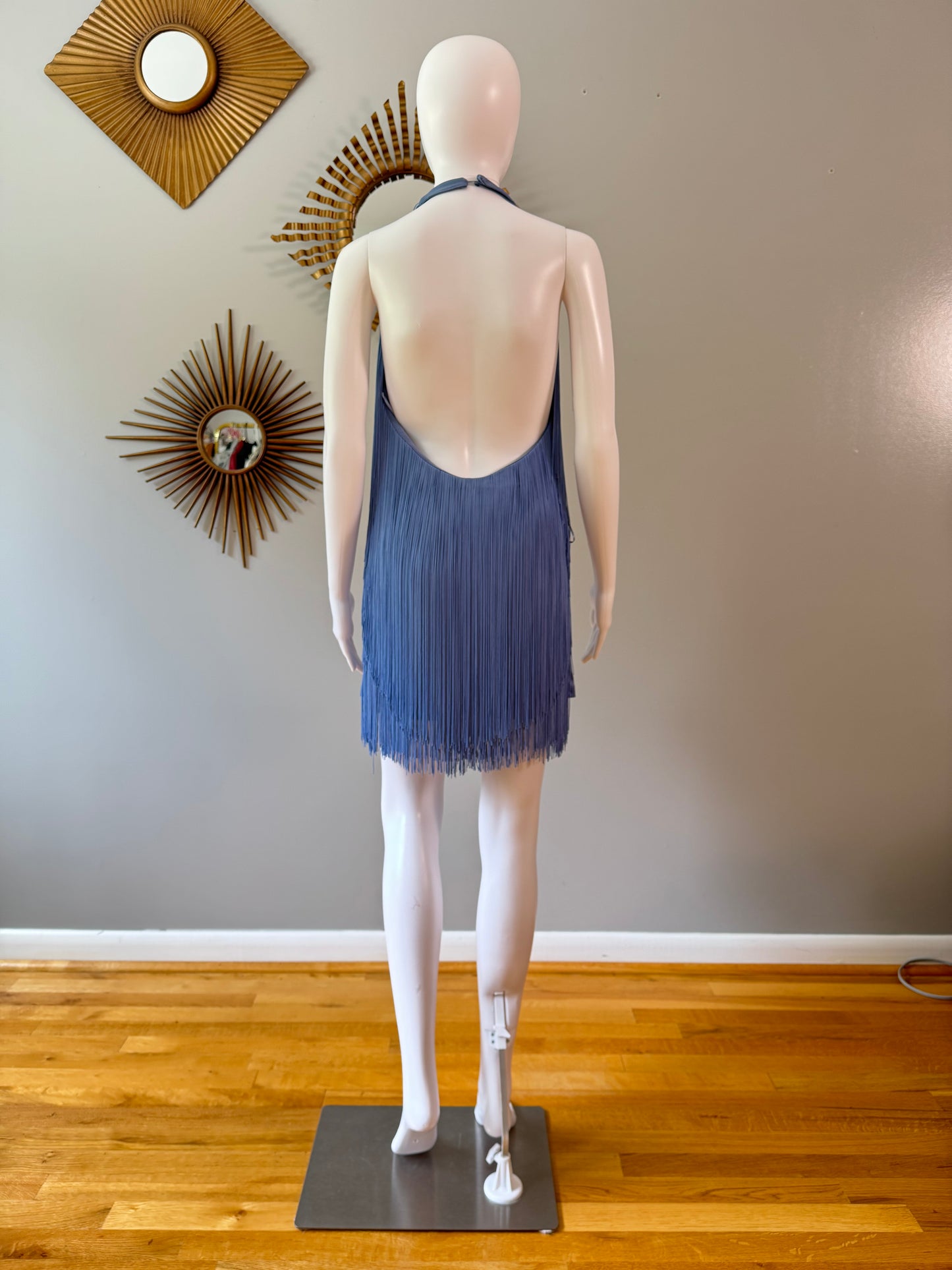 ZARA - Blue Fringed Halter Mini Dress w/ Low Back