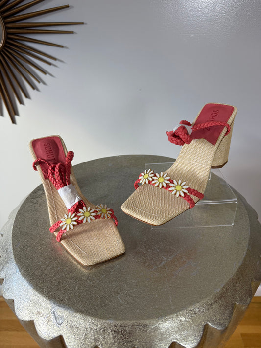 SCHUTZ - Red & Tan Floral Chunky Sandals