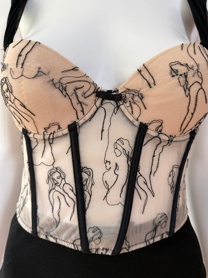 Cream Portrait Embroidered Corset Top