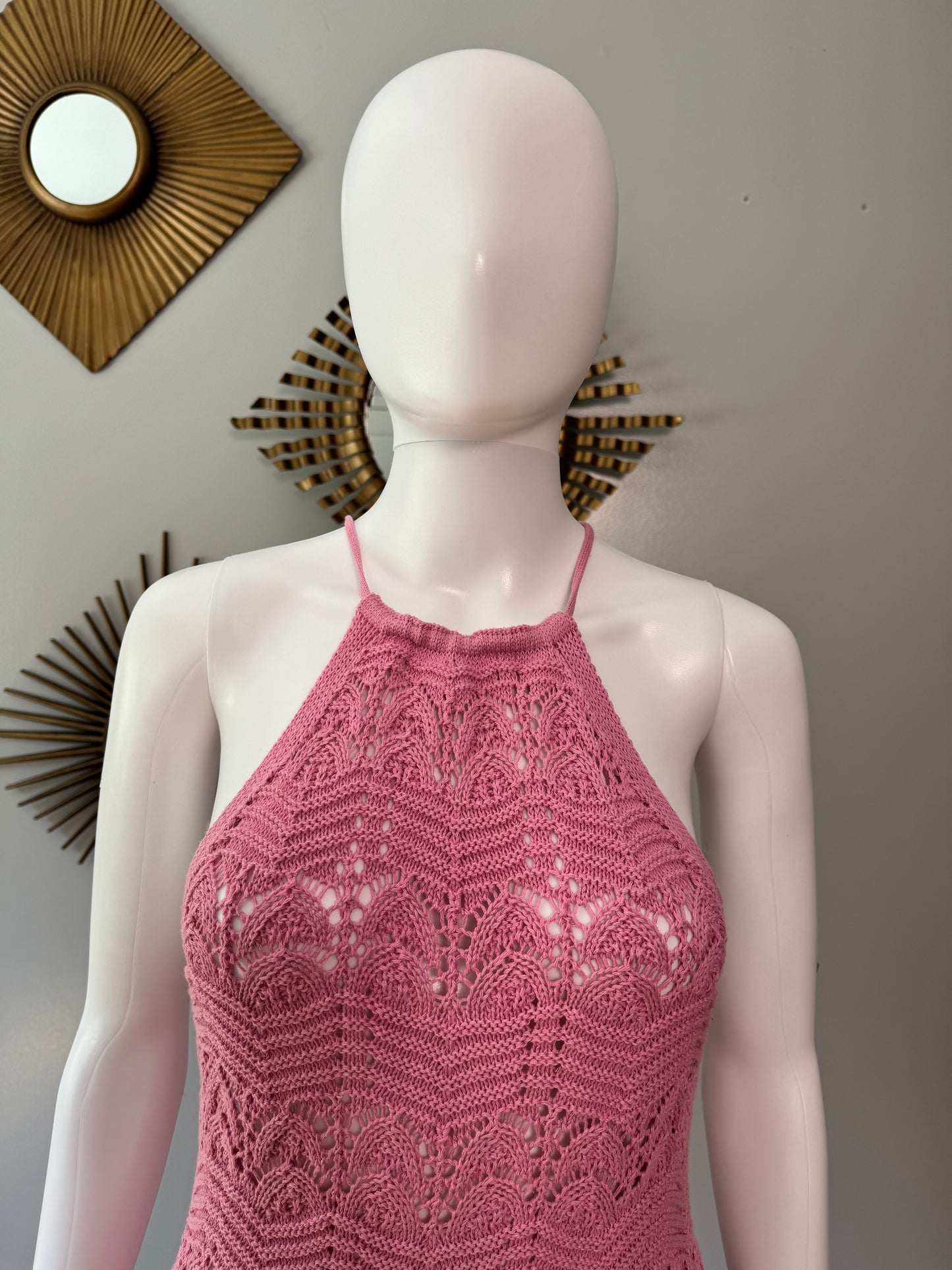 MANGO - Pink Crochet Maxi Dress