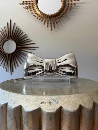 MANGO - Silver Bow Clutch Bag