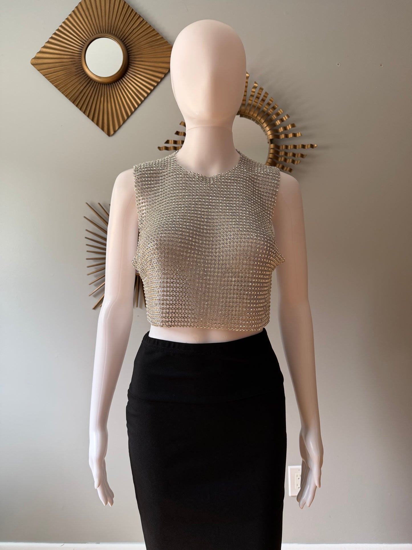 House of Harlow 1960 - Silver Rhinestone Embellished Crop Top