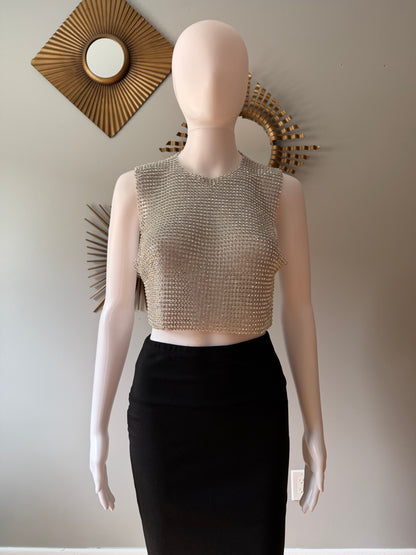 House of Harlow 1960 - Silver Rhinestone Embellished Crop Top