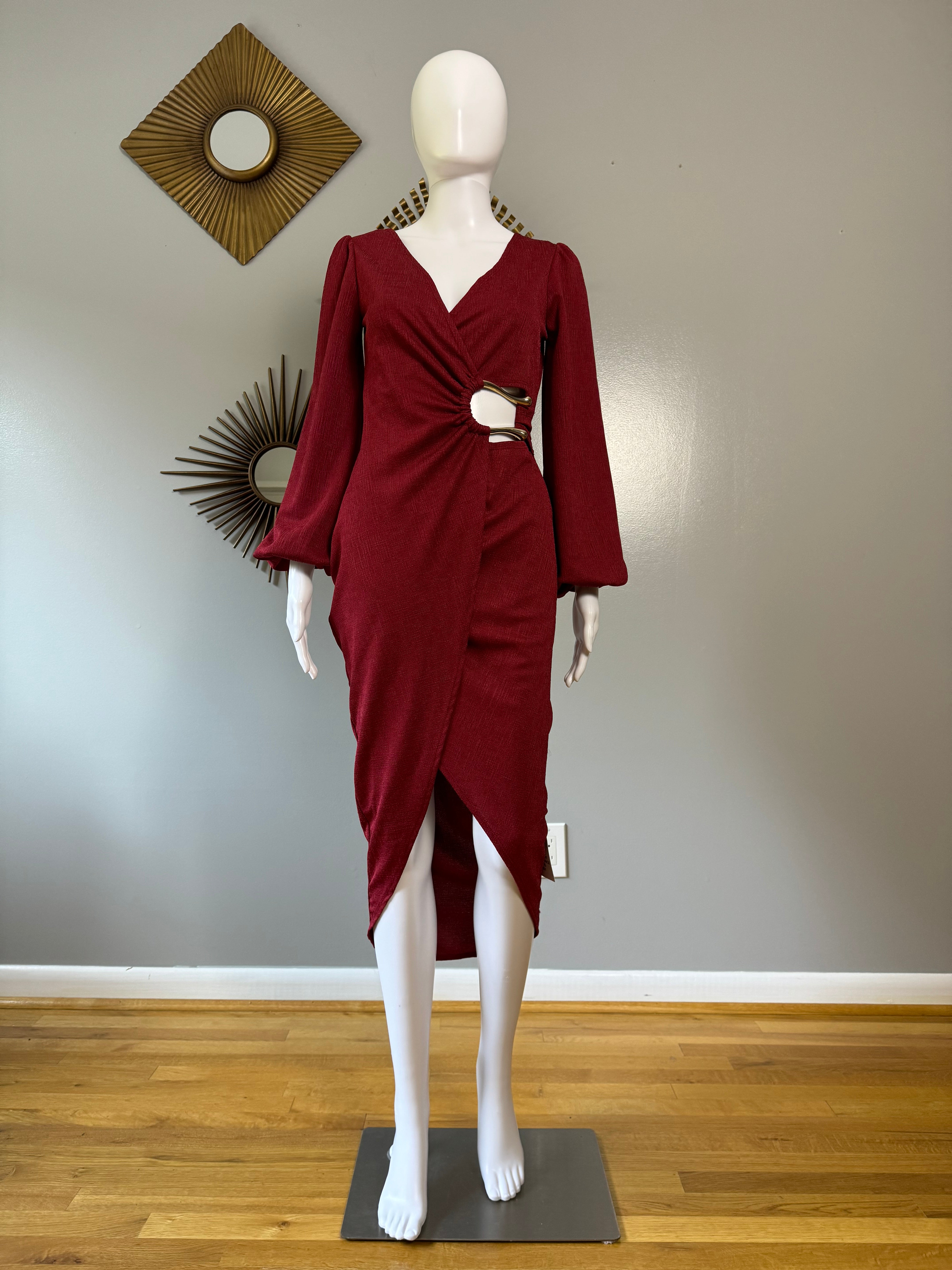 ASOS Red Wrap Long Sleeve Midi Dress Chic Couture Closet ATL