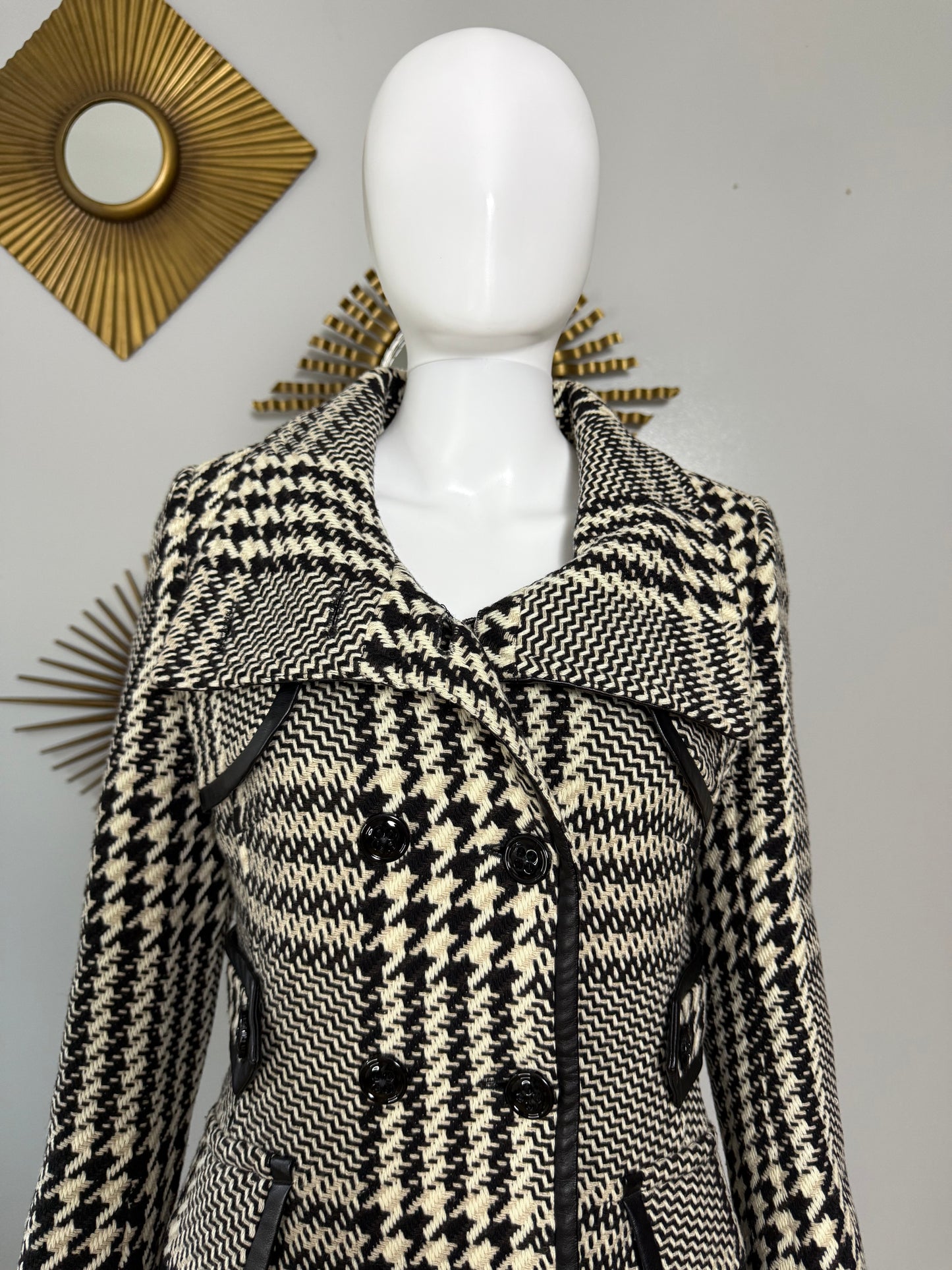 Karen Millen - Black Houndstooth Wool Coat