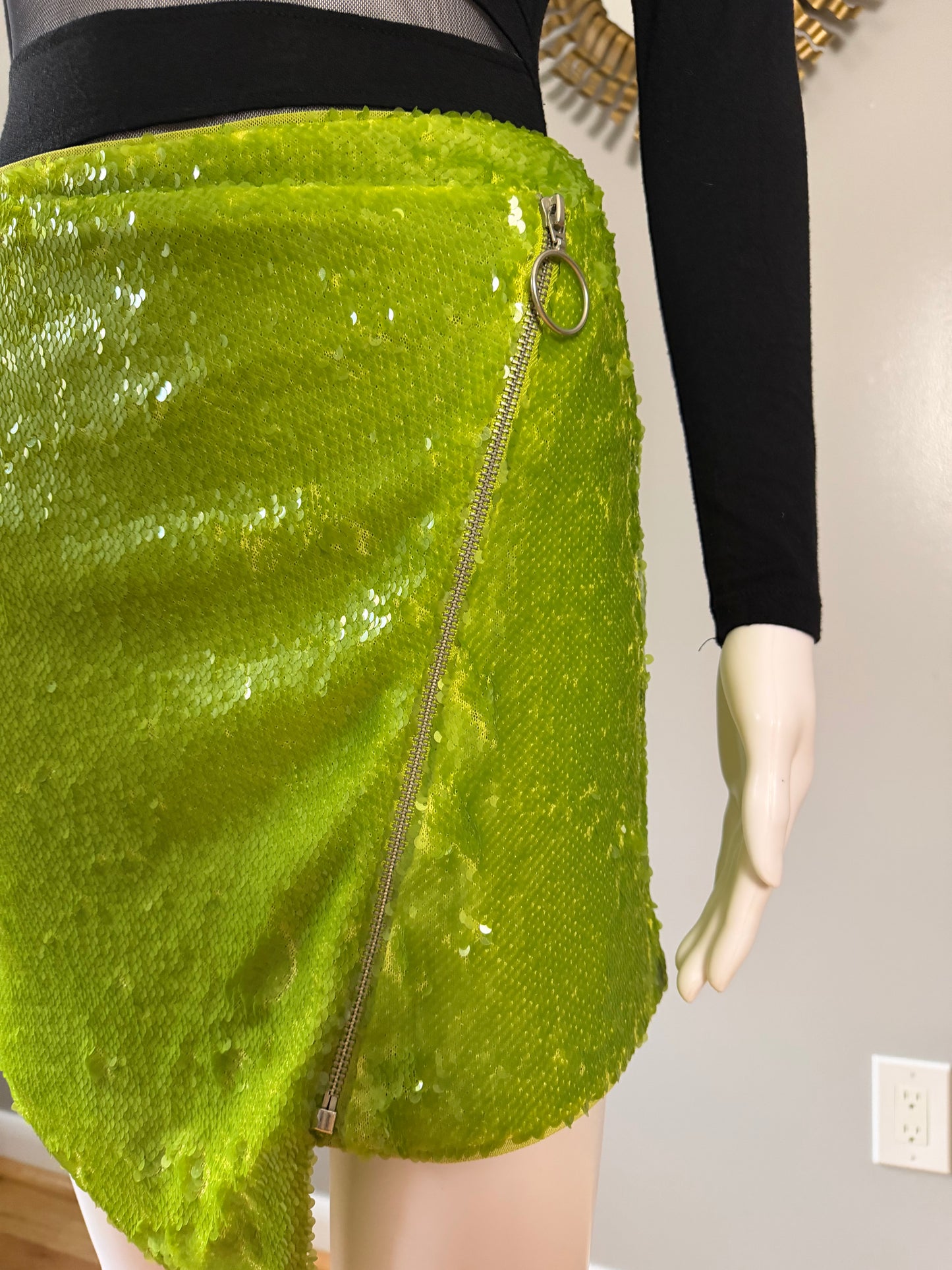 NBD - Green Apple Martini Sequin Mini Skirt