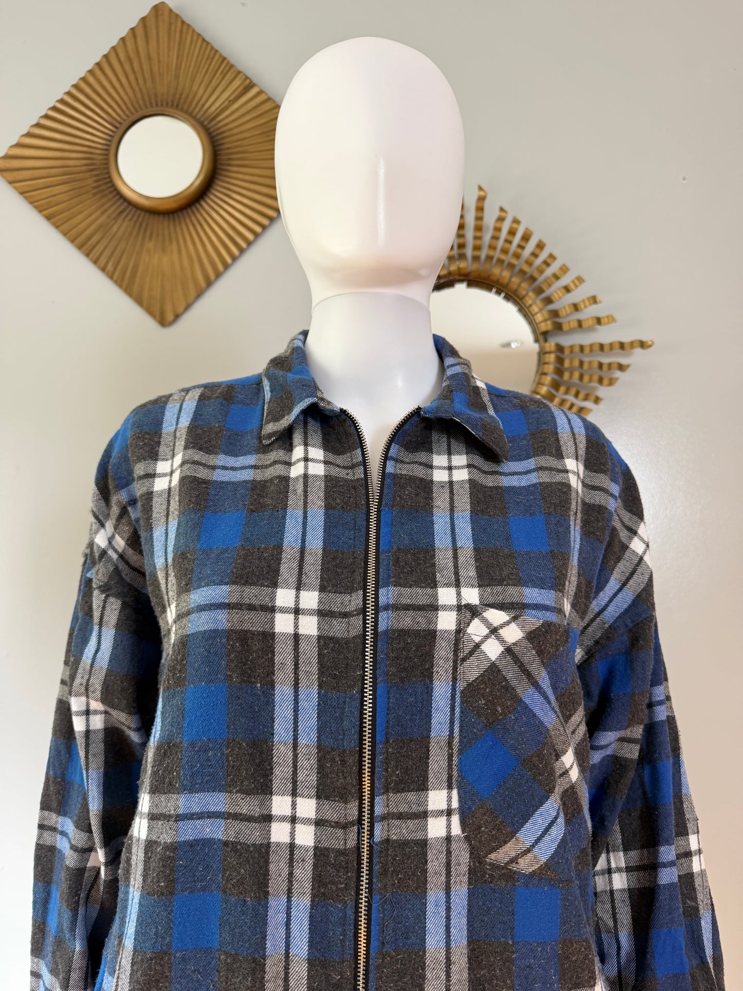 ZARA - Blue Plaid Flannel Tunic Top