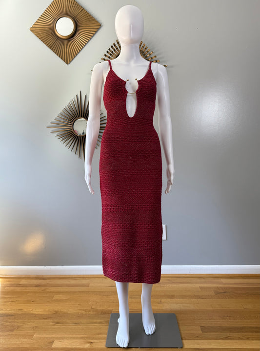 Zara - Red Buckled Knit Midi Dress