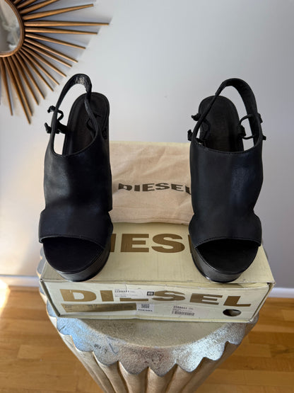 Diesel - Black Leather Platform Sandals