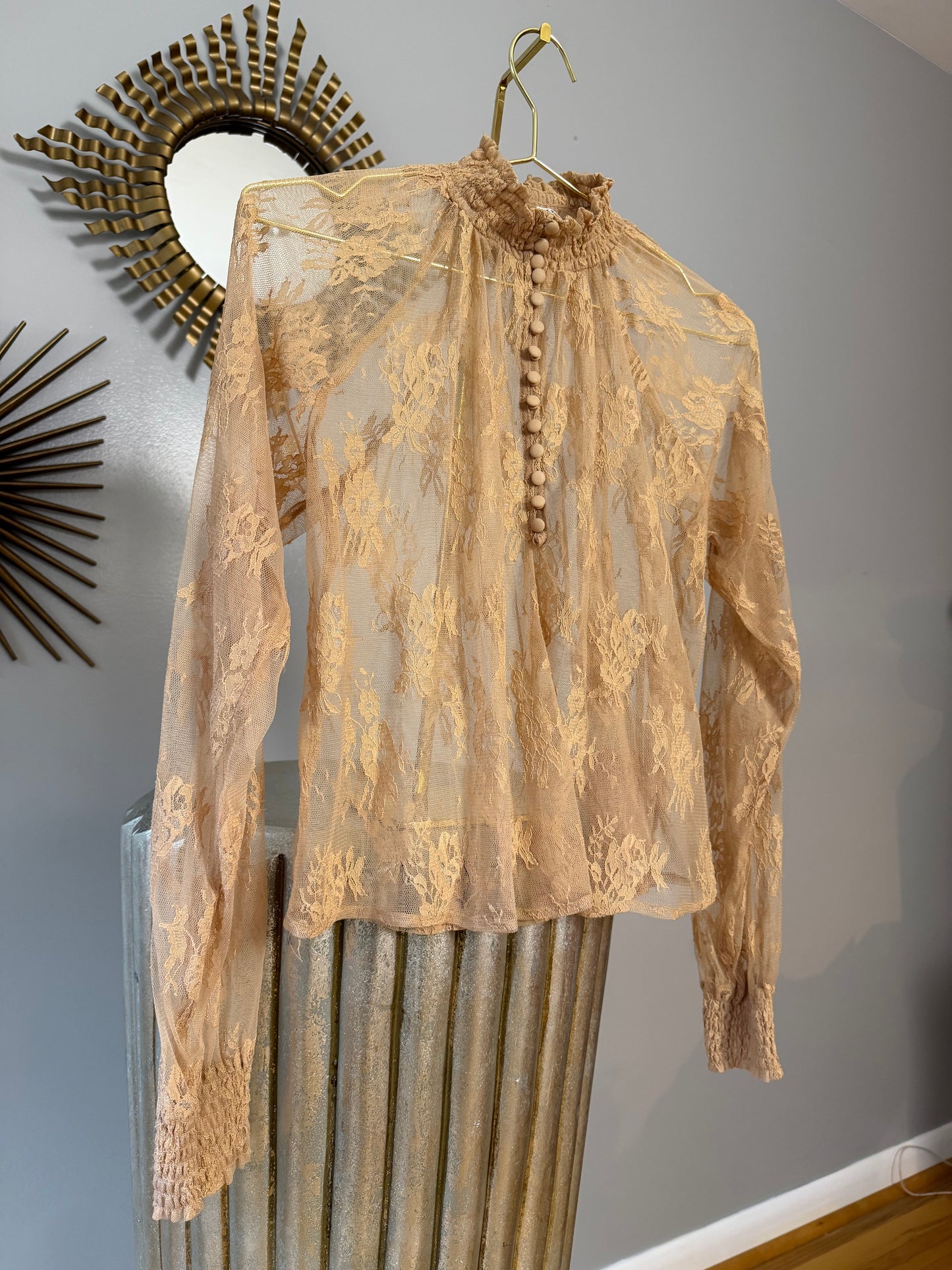 Forever 21 - Tan Lace Button Up Top