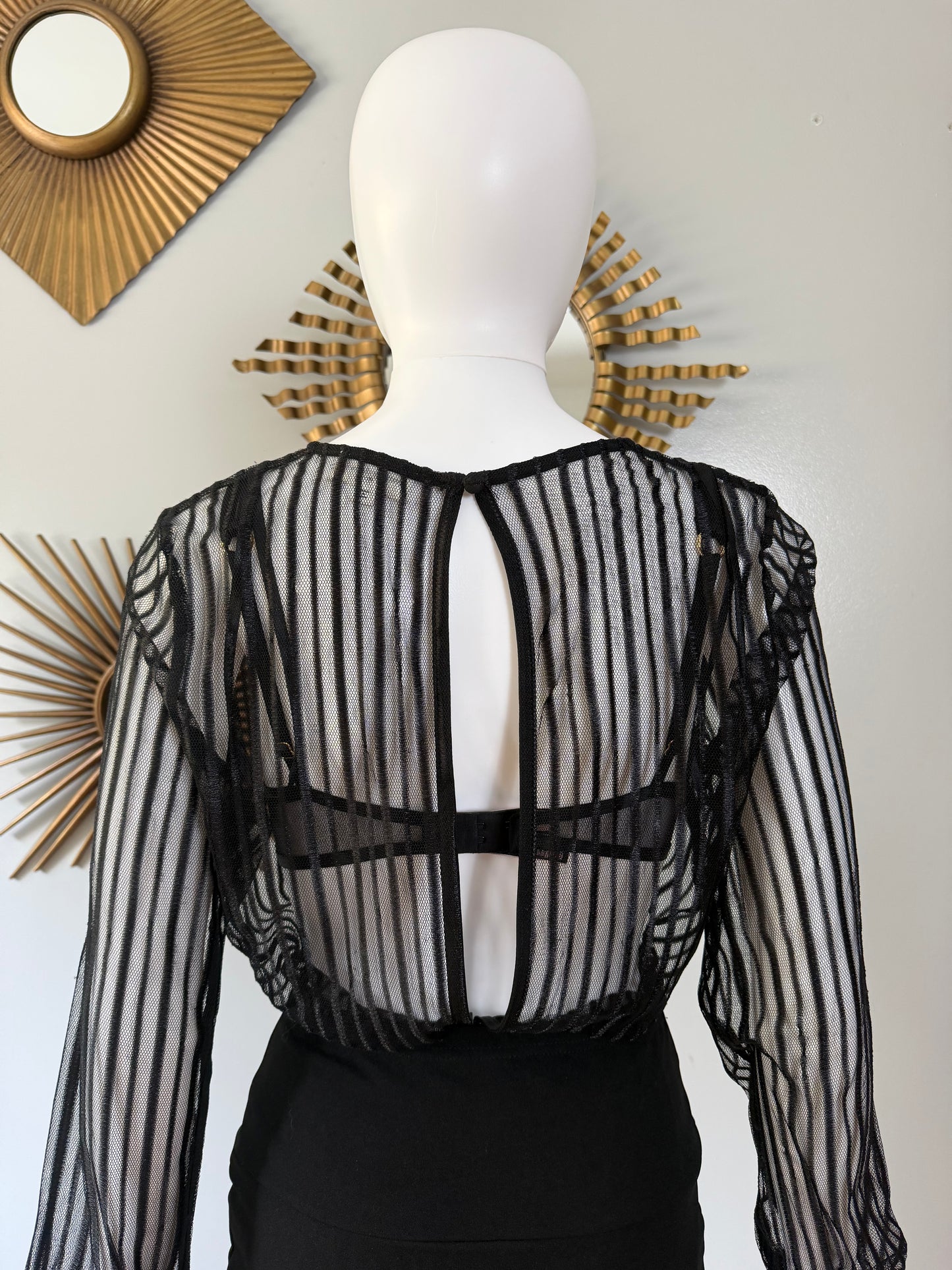 Superdown- Black Dila Sheer Striped Bodysuit