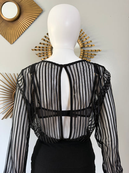 Superdown- Black Dila Sheer Striped Bodysuit