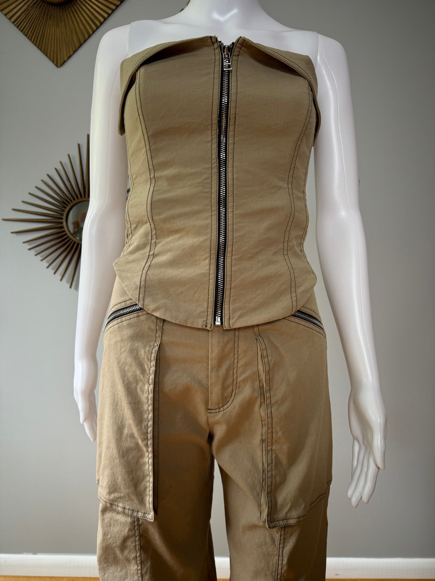 ZARA - Khaki Zippered Corset & Pants Set