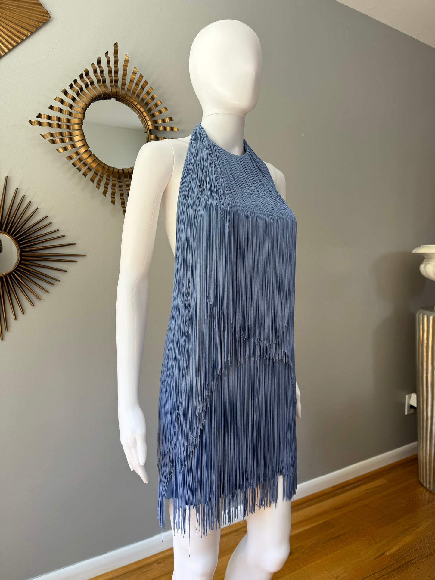 ZARA - Blue Fringed Halter Mini Dress w/ Low Back