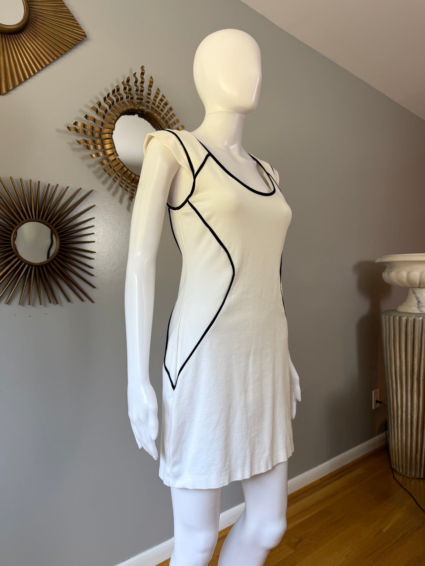 Express - White Mini Dress W/ Black Piping
