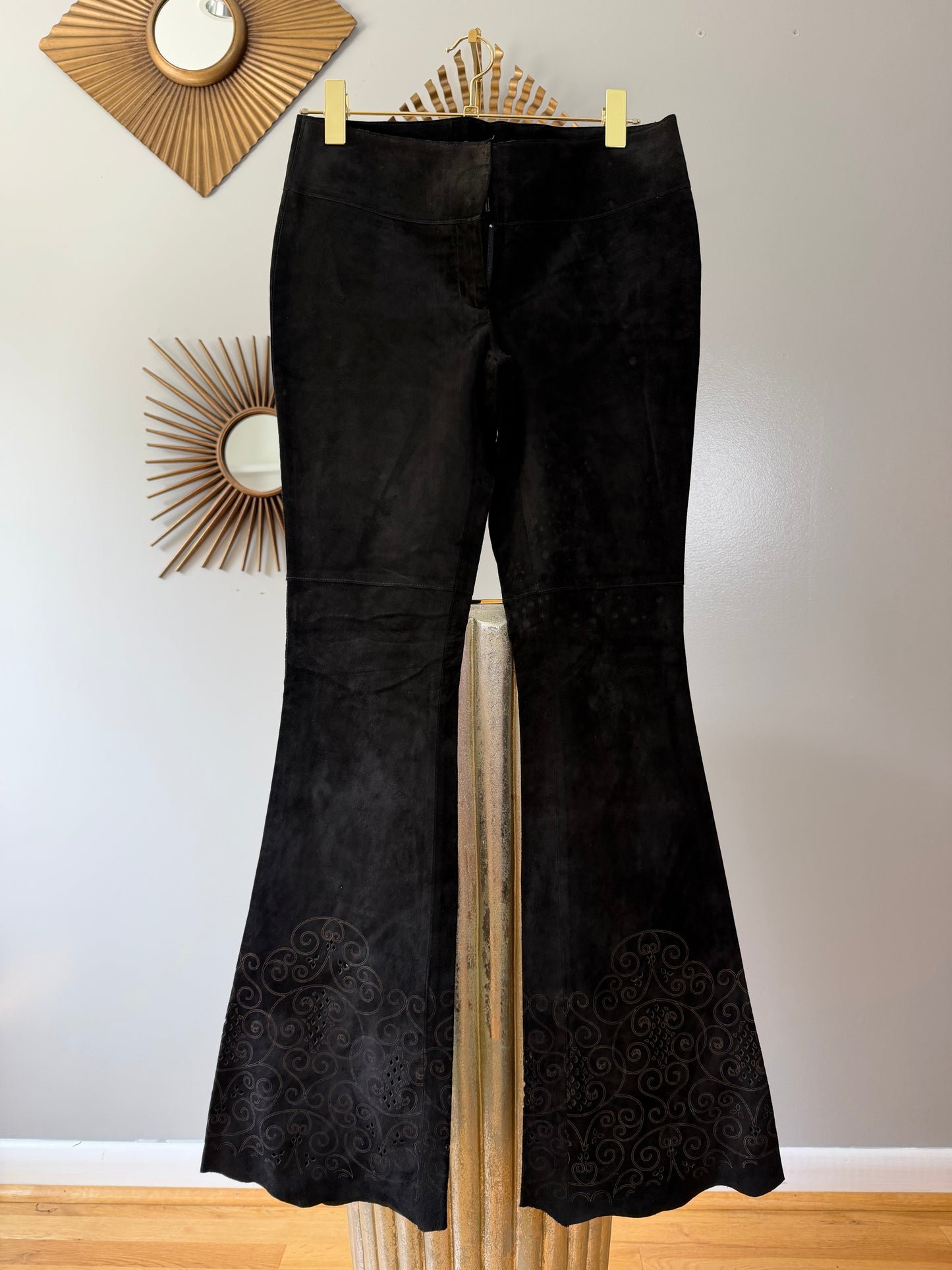BEBE - Black Suede Vintage Laser-cut Pants