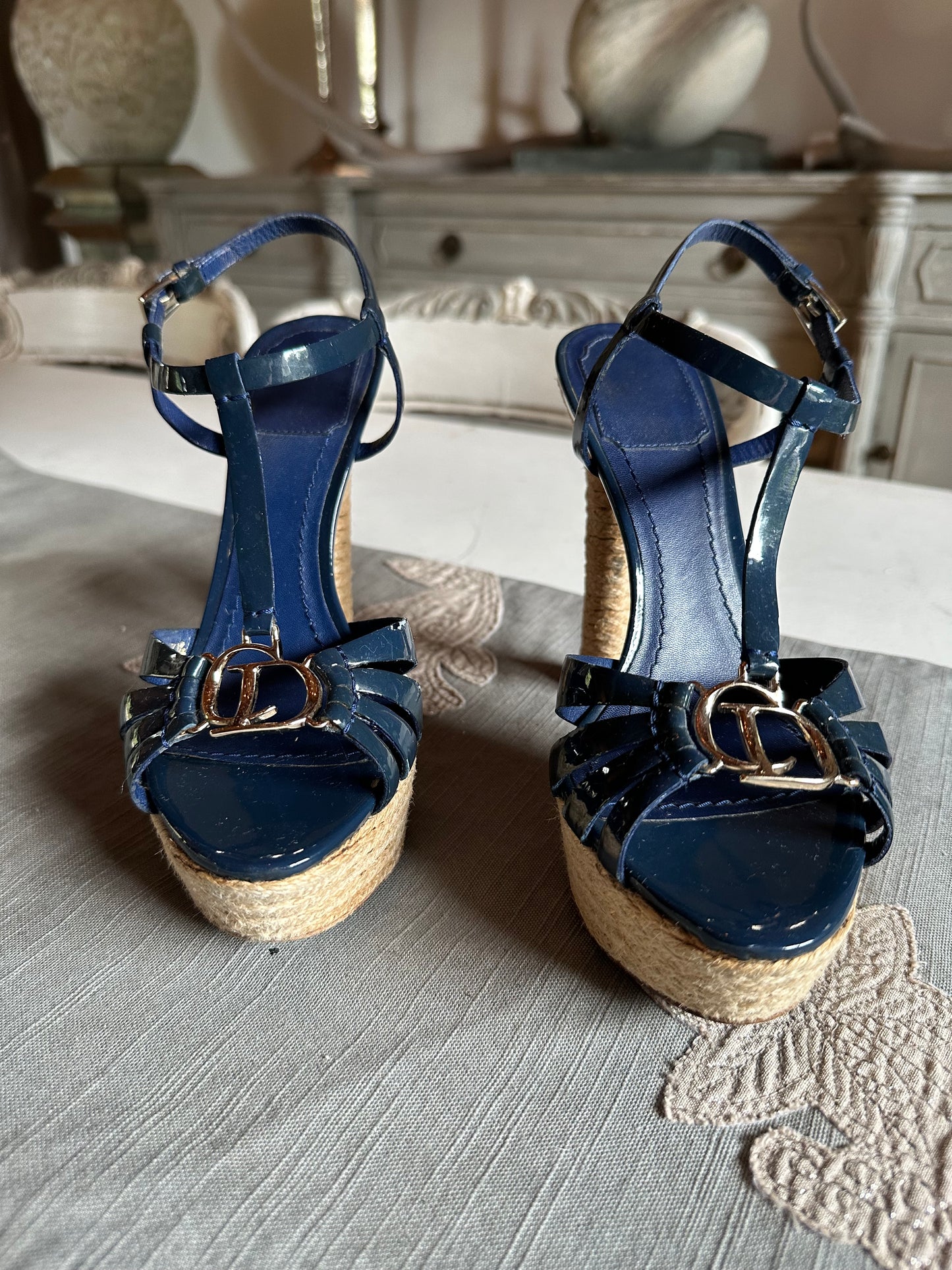 Christian Dior - Blue Patent Leather Strappy Sandals