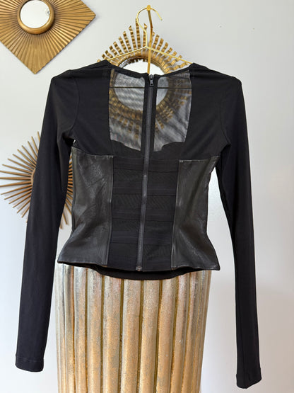 Alice + Olivia - Black Lali Leather Trim Top