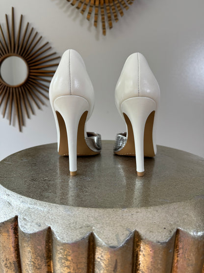 French Connection- White & Silver Mabel Perforated Pumps