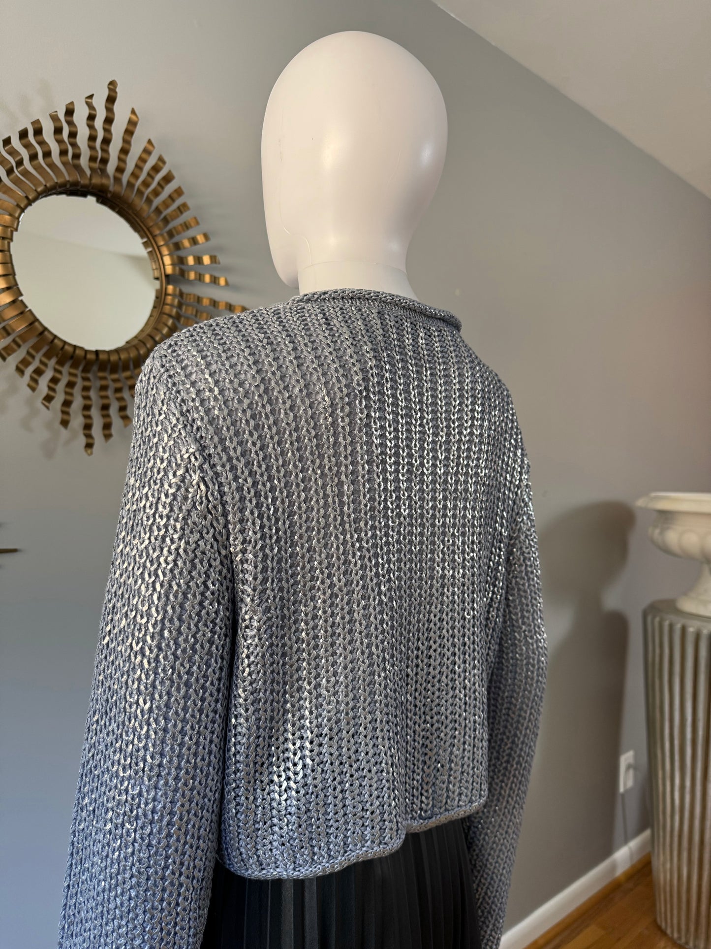 ZARA - Blue Metallic Thread Chunky Knit Cropped Sweater