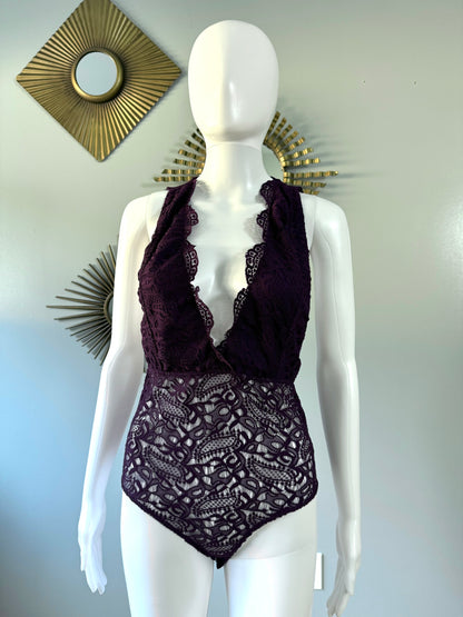 Stella Luce - Purple Lace Deep V Bodysuit