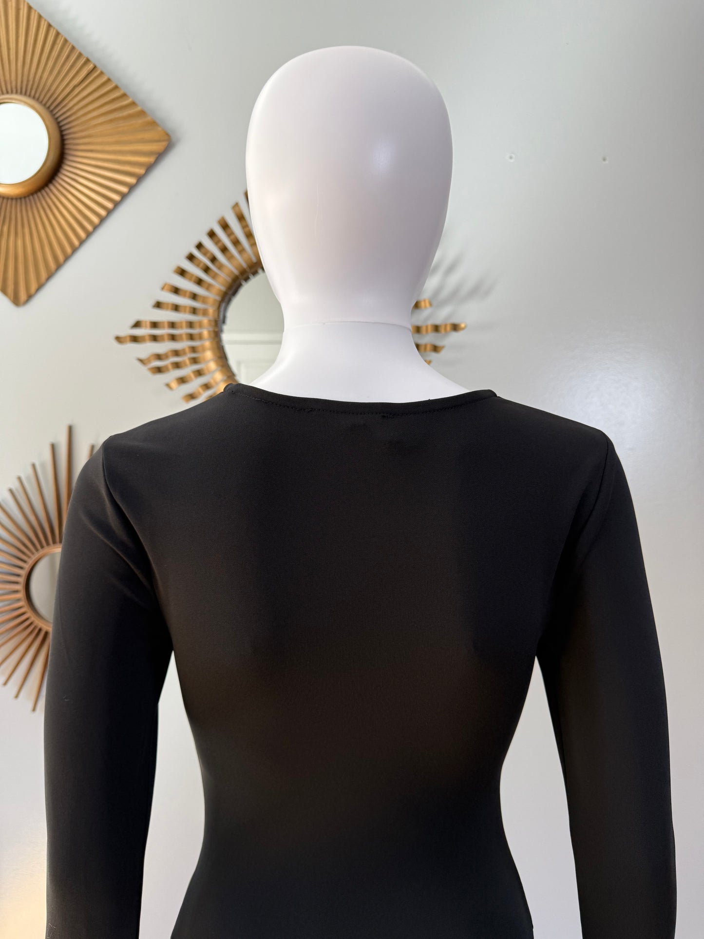 H:OURS - Black Tamika Cut-out Long Sleeve Bodysuit