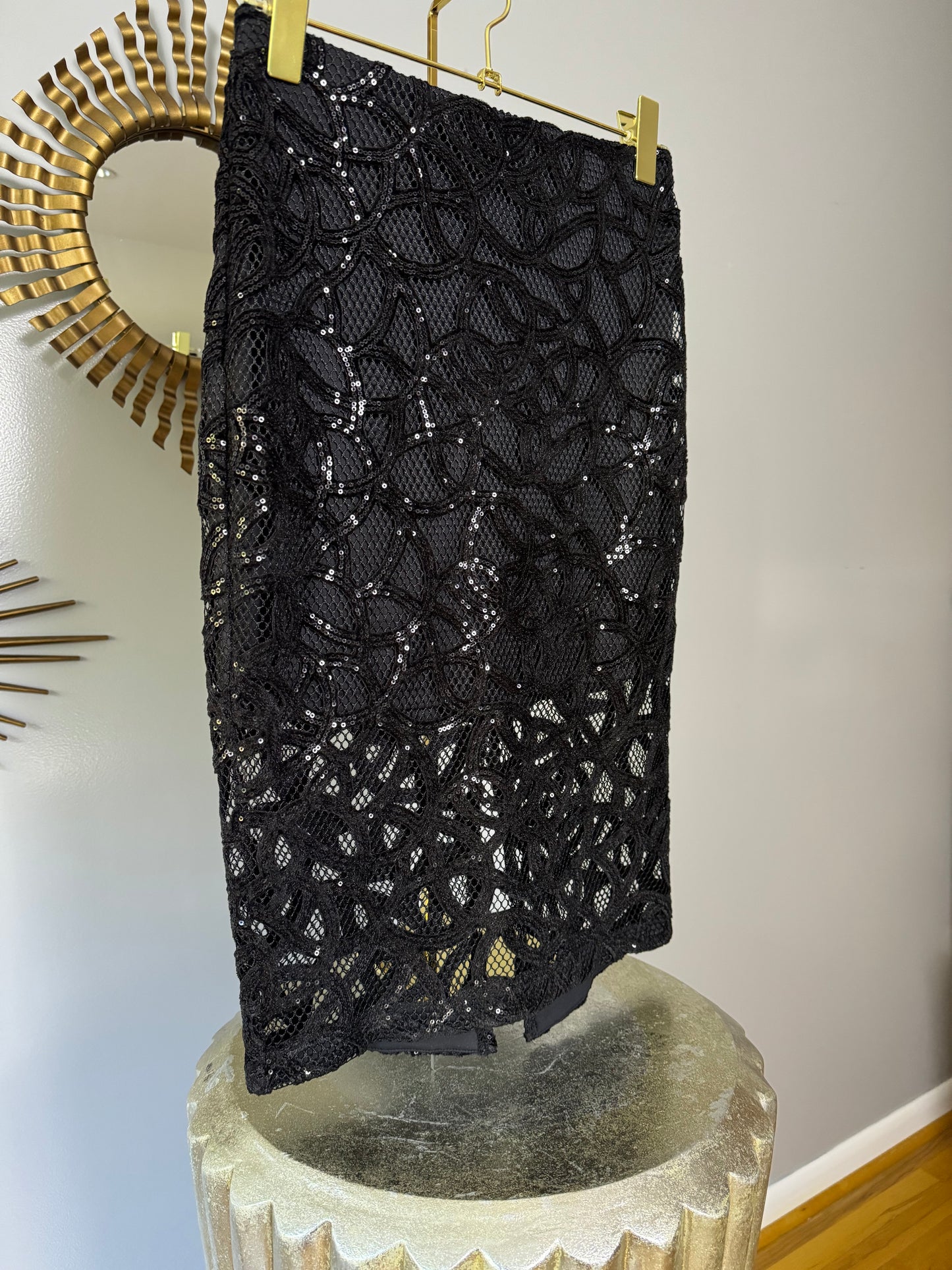 Express - Black Sequin Swirl Midi Skirt