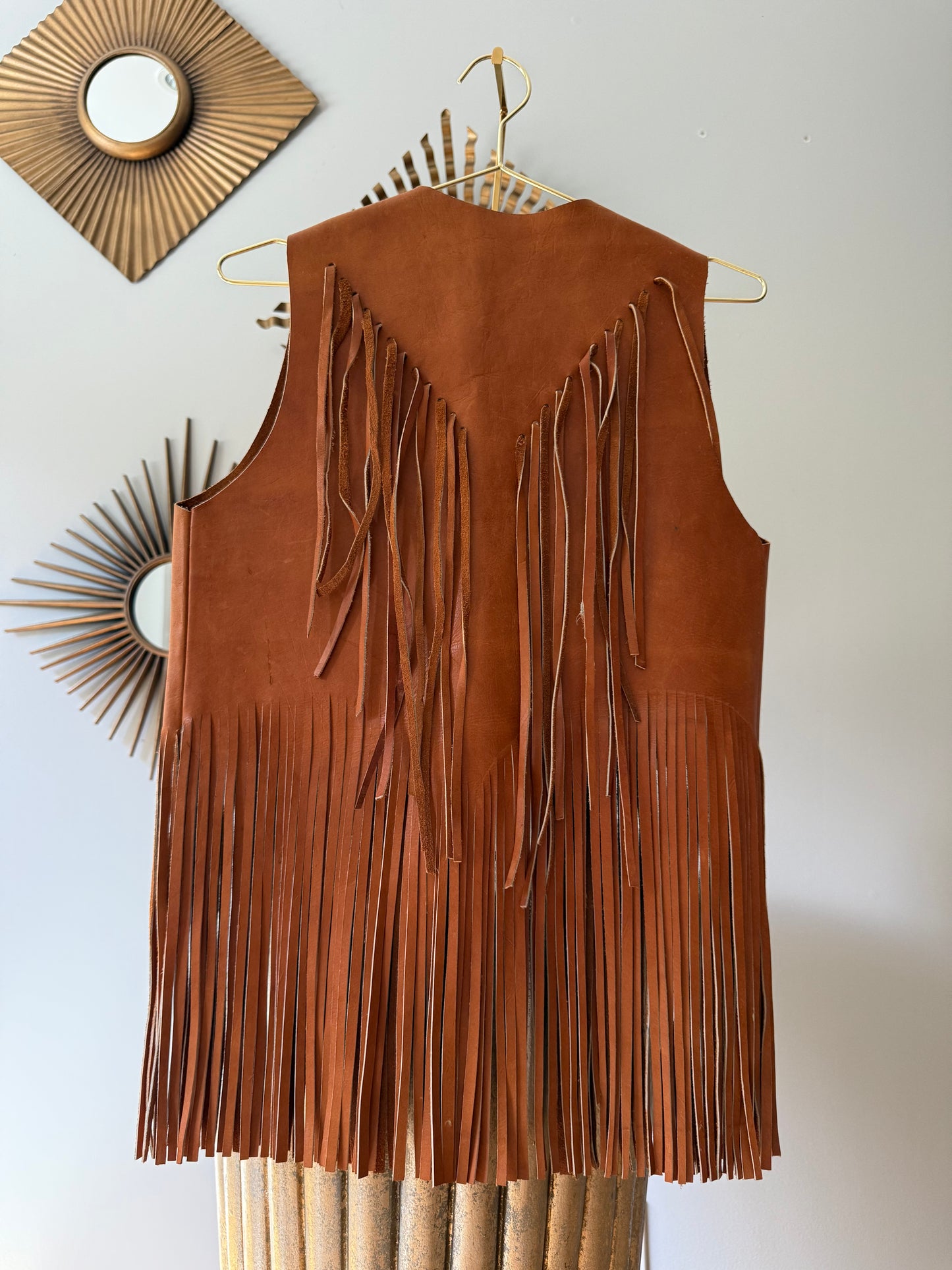 Vintage Brown 70’s Boho Leather Fringe Vest