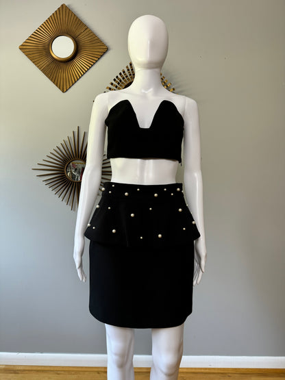 ZARA - Black Peplum Mini Skirt W/ Pearl Embellishments