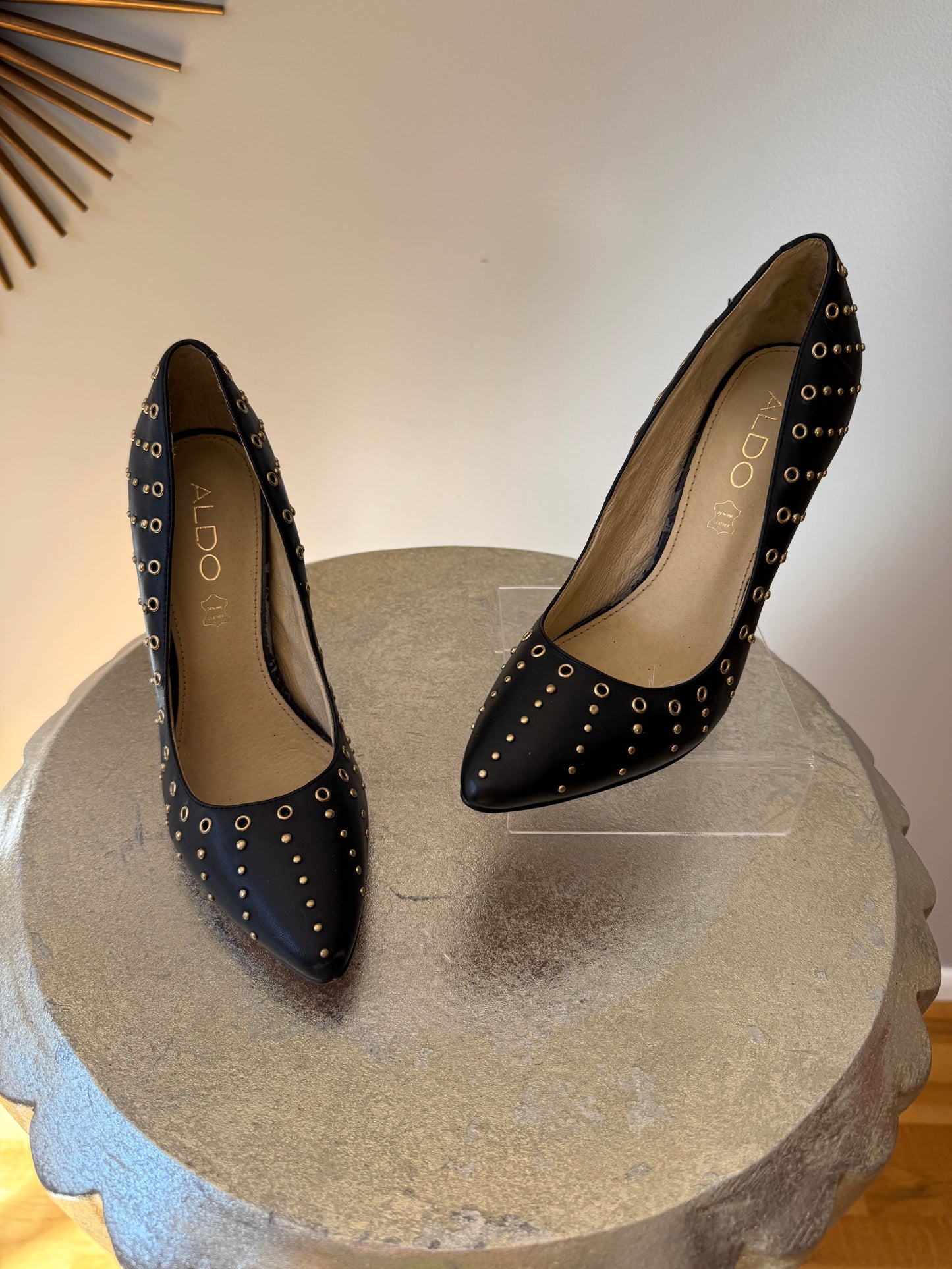 ALDO - Black Leather Pumps w/ Gold Studs