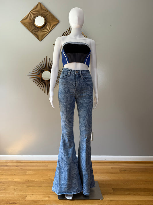 True Religion - Blue Floral Flare Jeans